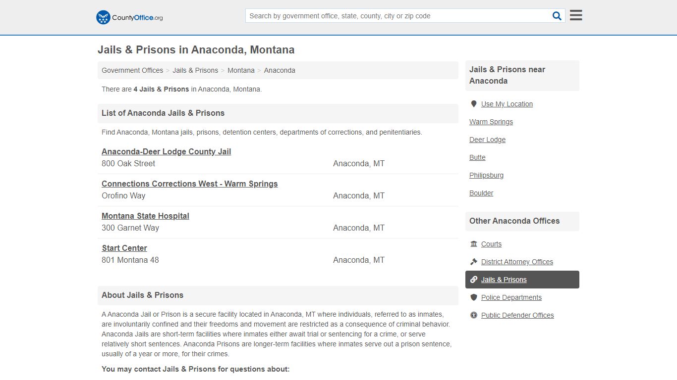 Jails & Prisons - Anaconda, MT (Inmate Rosters & Records)